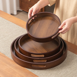 Wooden Serving <b>Trays</b> Set Round Bamboo Lacquered With Handles For Tea And <b>Snacks</b> Residential Use - Product Image 1