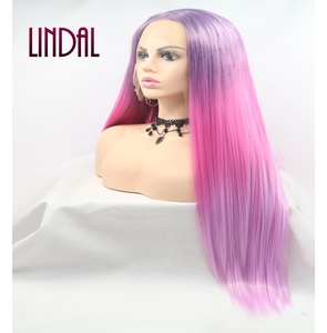 Parrucca frontale in pizzo <span class=keywords><strong>rosa</strong></span> cenere senza colla capelli <span class=keywords><strong>rosa</strong></span> caldo color prugna capelli sintetici lunghi capelli lisci Peekaboo <span class=keywords><strong>parrucche</strong></span> resistenti al calore in fibra di capelli - Product Image 2