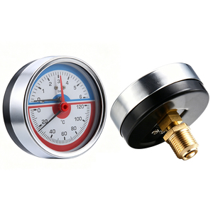 Manómetro de Presión <span class=keywords><strong>y</strong></span> Temperatura 2 <span class=keywords><strong>en</strong></span> 1 ZX-14-4, Termomanómetro de Montaje Trasero G1/4 F G1/2 M, Carcasa de Acero Negra - Product Image 2