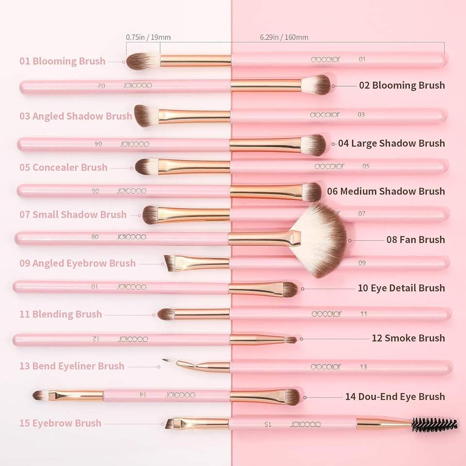 Docolor ชุดแป้งรองพื้นคาบูกิระดับพรีเมี่ยมแปรงแต่งหน้า15ชิ้น + แปรงแต่งหน้าหลากสี17ชิ้น10ชิ้น