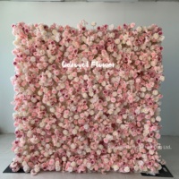 Fabrik Großhandel Roll up Pink Flower Wall Hintergrund 8ft X 8ft Hochwertige künstliche rosa Blumen Hochzeits dekoration Wand