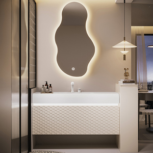 Mueble de Baño Moderno <span class=keywords><strong>Minimalista</strong></span> con Espejo Inteligente y Gabinete de Madera Sólida - Product Image 1