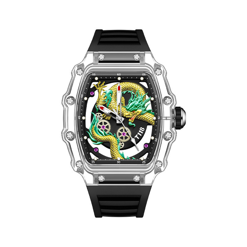 Reloj dragón dorado para hombre.