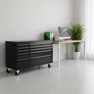 Armoire à outils roulante en acier inoxydable robuste de 56 pouces, plan de travail avec 10 tiroirs, dessus en bois, <span class=keywords><strong>coffre</strong></span> à outils <span class=keywords><strong>Craftsman</strong></span>, OEM/ODM/OBM - Product Image 1