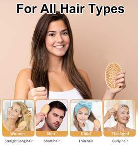 Sisir Pijat Bambu Logo Kustom, Pemijat Kulit Kepala Kayu, Sikat Rambut Kayu Bulat, Sisir Bambu Portabel Anti-Statis - Product Image 4