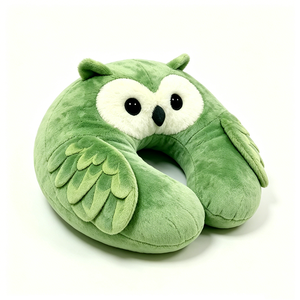 Almohada de cuello Green Owl, almohada de viaje suave de felpa en forma de U con alas bordadas y ojos grandes, soporte para el cuello para niños en avión/coche - Product Image 4