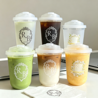 Gobelets jetables en plastique PET de 300 ml avec couvercle, transparents et clairs, pour café, eau minérale, lait, boissons froides, impression UV personnalisée