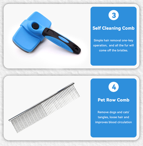 Juego de 4 Cepillos Profesionales de Lujo para Perros, Gatos y Animales Pequeños, de Doble Cara, de Acero Inoxidable y Plástico, Seguros y Autolimpiables, Antipulgas - Product Image 4