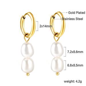 Nuevas Joyas Elegantes para Mujer, Pendientes de Aro con Perlas y Colgante Geométrico de Acero Inoxidable Chapado en Oro de 18K para Chicas - Product Image 2