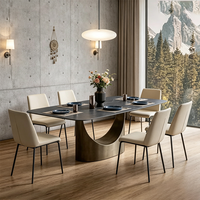 Table à manger rectangulaire de luxe moderne en pierre frittée noire avec base en métal en forme de U, mobilier de maison pour 6 personnes