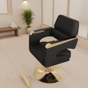 Sillón de Barbería Hidráulico de Lujo 360 °   Silla Giratoria de Salón con Detalles Dorados para Peluquería y Barbería - Product Image 1