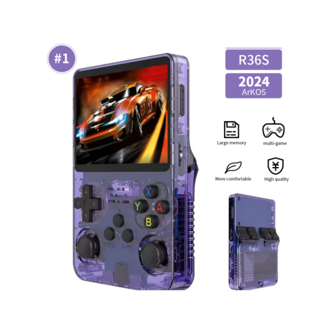 R36S Purple 中華ゲーム機 ＋64GB microSD 出来はいいけどお勧めしにくい中華ゲーム機R36S / R36S Review