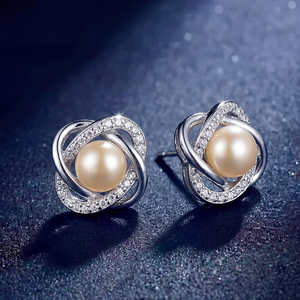 Boucles d'oreilles pendantes en cuivre avec nœud en forme de cœur et perles d'eau douce, ornées de zircons étincelants, bijoux pour femmes, cadeau idéal pour les rendez-vous - Product Image 4