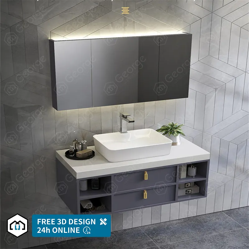 Soft-closing bathroom cabinet counter top marble with basin manufacturer bathroom vanity