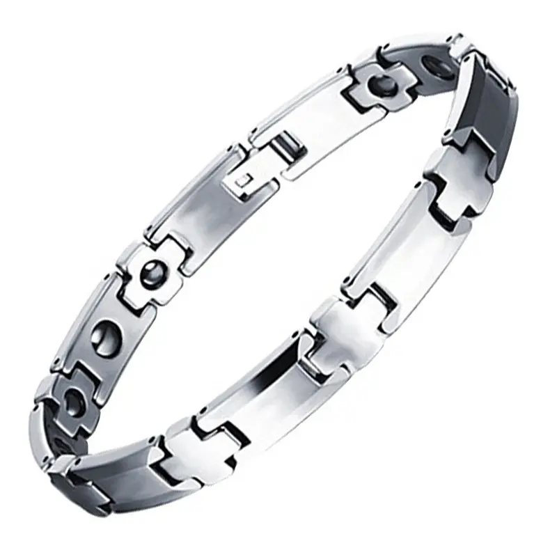 Logo personalizzato argento acciaio al tungsteno braccialetto energetico braccialetto sanitario terapia braccialetto magnetico al tungsteno per donna uomo