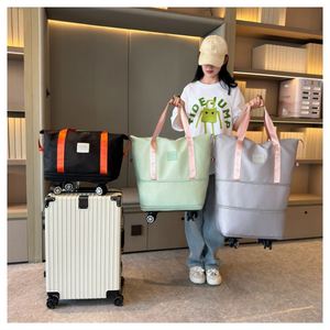 Large Fashionable Expandable Foldable <b>Luggage</b> Bag Portable Travel Carry-On Duffel Wheels Zipper Closure for Weekends Vacations - Product Image 5
