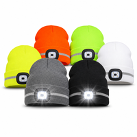 Bonnet LED personnalisé rechargeable à rayures réfléchissantes, chaud et thermique, en tricot, pour l'hiver, course en extérieur, vente en gros, usine OEM