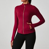 Veste de yoga pour femme anti-transpiration, coupe ajustée, col montant, fermeture éclair intégrale, manches longues, en nylon et élasthanne, vêtement de sport