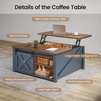 Table basse relevable style ferme avec grand compartiment de rangement dissimulé, étagères réglables, panneaux de particules durables, montage facile