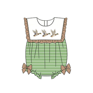 SR4084 Conjunto de pelele de pato con rayas verdes para bebés y niños, mono de manga corta, pelele para niña, venta al por mayor - Product Image 1