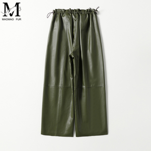 Pantalons en <span class=keywords><strong>cuir</strong></span> véritable pour femmes, moto, automne-hiver, vente en gros, nouveaux pantalons en <span class=keywords><strong>cuir</strong></span> véritable à jambes larges pour femmes - Product Image 5
