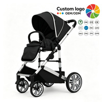 Poussette bébé personnalisée en usine, cadre en alliage d'aluminium, 4 roues, position haute, poignée réversible 2 sens, pliable et portable pour nourrisson