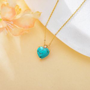 14K Gold Interlocking Heart Pendant, Natural Turquoise December Birthstone Heart <b>Necklace</b>, Women Vintage Boho Jewelry Birthday - Product Image 1