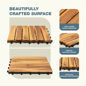 Chất lượng cao 12 inch. X 12 Trong. Tấm lát sàn ngoài trời bằng gỗ keo chắc chắn, chống chịu thời tiết, ghép nối được, dùng cho sân hiên, vườn. - Product Image 6