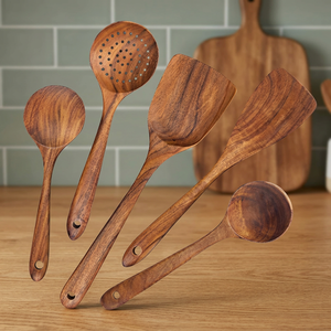 Ensemble d'ustensiles de cuisine en bois, 5 pièces, avec spatules et cuillères, outils de cuisine en bois naturel résistant à la chaleur - Product Image 3