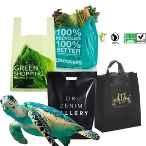 Umwelt freundliche nachhaltige biologisch abbaubare recycelte recycelbare PBAT PLA T-Shirt Bio-Kunststoff danke kompost ierbare Einkaufstaschen