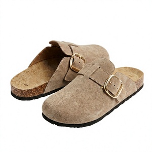 Mules en daim à bout fermé avec boucle, semelle intermédiaire en liège, semelle extérieure en caoutchouc antidérapante, tendance mode toutes saisons - Product Image 1