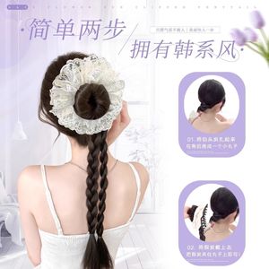 Perruque queue de cheval double tressée avec pince à cheveux en dentelle florale pour femme, extension de cheveux queue de cheval basse pour un volume accru - Product Image 4