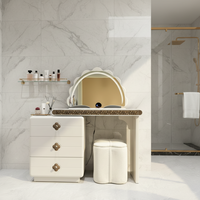 Coiffeuse en MDF pour hôtel et usage domestique avec miroir sur pied, tiroirs de rangement et tabouret assorti, personnalisable en usine