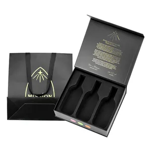 Nueva llegada de fábrica de lujo en relieve Logo cartón rígido cóctel magnético vino Alcohol caja de regalo embalaje para botella de vino