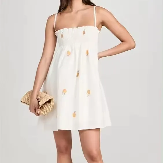 فستان قصير للنساء للصيف مخصص للشاطئ من القطن مصنوع من نسيج مطاطي مثير للخروجات اليومية من المُصنع موديل 2024