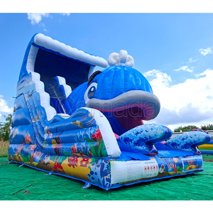 Scivolo Gigante a Tema Balena 3D, Gonfiabile Commerciale da Giardino, Grande Scivolo a Forma di Balena in PVC, Dotato di Ventilatore - Product Image 1