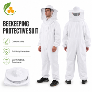 Traje de Apicultura Blanco de Cuerpo Entero, Mono de Apicultura con Velo Redondo, Equipo de Protección Anti-Picaduras para Apicultores - Product Image 1