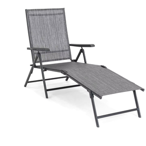 Chaise longue pliante d'extérieur en textile respirant réglable multi-positions avec cadre métallique antirouille - Product Image 1