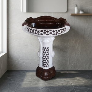 Big Sterling Vitrosa Multi Color Rectangular Ceramic <b>Full</b> Pedestal Wash Basin Modern Design - Product Image 4