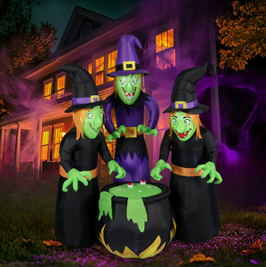 Decorazione Gonfiabile di Halloween con Tre <span class=keywords><strong>Streghe</strong></span> Intorno a un Calderone, con Luci LED, Ornamento per Esterni e Giardino - Product Image 1