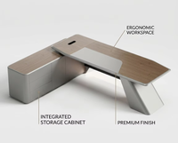 FYA02-28 Mesa de Computadora Contemporánea de Melamina, Muebles de Oficina para CEO, Escritorio Gerencial en Forma de L Gris, Estación de Trabajo Corporativa de Alta Gama