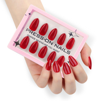 Personnaliser 30 Pièces Acrylique Gel Doux Nouvel An Fille Épicée Rouge Vin Courts Ongles Amande à Presser Faux Ongles GD36