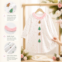 Robe de Noël pour filles Puresun, en coton doux, rose, avec col à volants, imprimé arbre de Noël, à pois, manches longues, pour enfants
