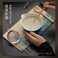 Ensemble Matcha à Rayures Verticales de Luxe Comprenant Chasen, Bol à Matcha Style Urasenke, Passoire, Cuillère à Thé, Pelle à Thé et Accessoires en Céramique