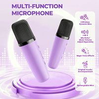 Haut-parleur portable pour enfants avec carte TF, cadeau promotionnel, karaoké, double microphone sans fil et lumières LED