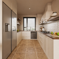 Meuble de cuisine modulaire en verre LED à grain de bois, design moderne écologique, taille et couleur personnalisables, tiroir, panier, laqué