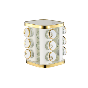 Ensemble de porte-épices rotatif, organisateur d'épices rond/carré pour comptoir avec 12/16/20 bocaux, <span class=keywords><strong>rangement</strong></span> d'épices de luxe avec bordure dorée pour la cuisine - Product Image 2