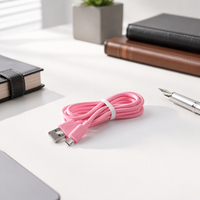 Kabel Micro-USB Pengisian Cepat PVC Pink untuk Komputer, Ponsel, Earphone, Perangkat Android, Smartwatch & Mobil