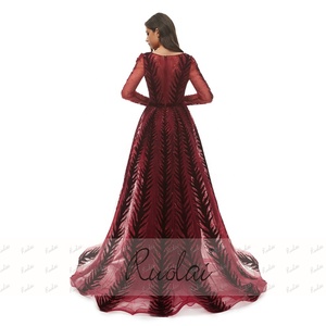 Ruolai PEV-L3147 lusso <span class=keywords><strong>Tulle</strong></span> velluto <span class=keywords><strong>pizzo</strong></span> maniche lunghe sirena festa abiti da sera donna - Product Image 3