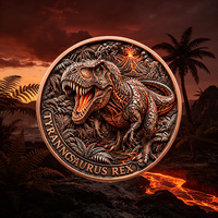 Pièce de monnaie en cuivre pur .999 de 1 oz, dinosaure T-Rex en relief, Tyrannosaurus, cadeau